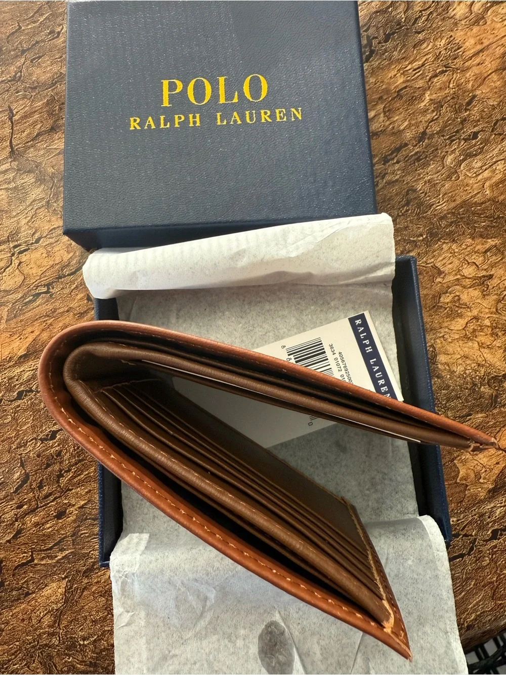 Ralph Lauren Brown Embossed Polo Leather Bifold Wallet